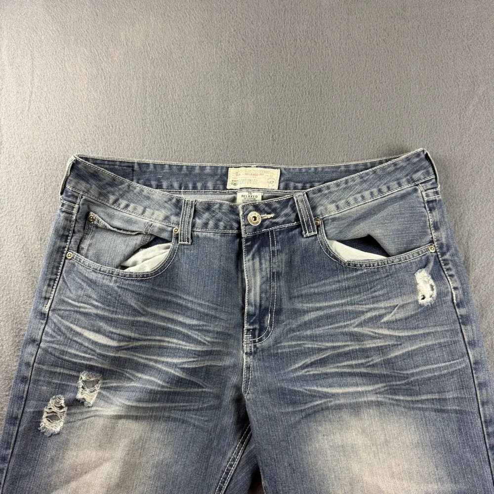 Ecko Unltd Jeans Men's 36 (Fits 38x32) Blue Relaxed Baggy Wide Leg Whiskered Y2K